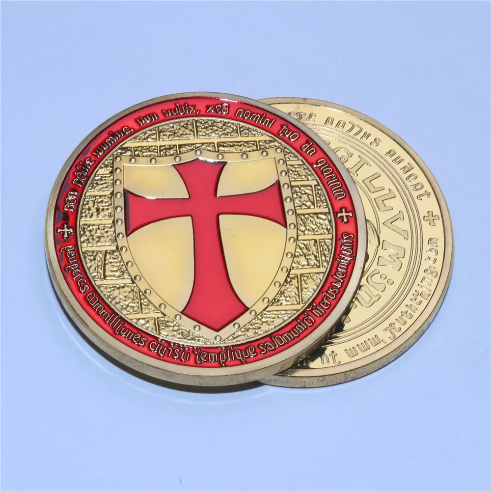 Vrijmetselaars Tempeliers Rode Kruis Vergulde Munt Token Souvenir Munt Relatiegeschenken