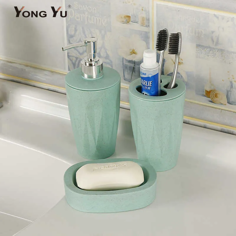 3Pcs/Set Bathroom Accessories Wheat Straw Soap Dish Dispenser Toothbrush Holder Washroom Suit 210709