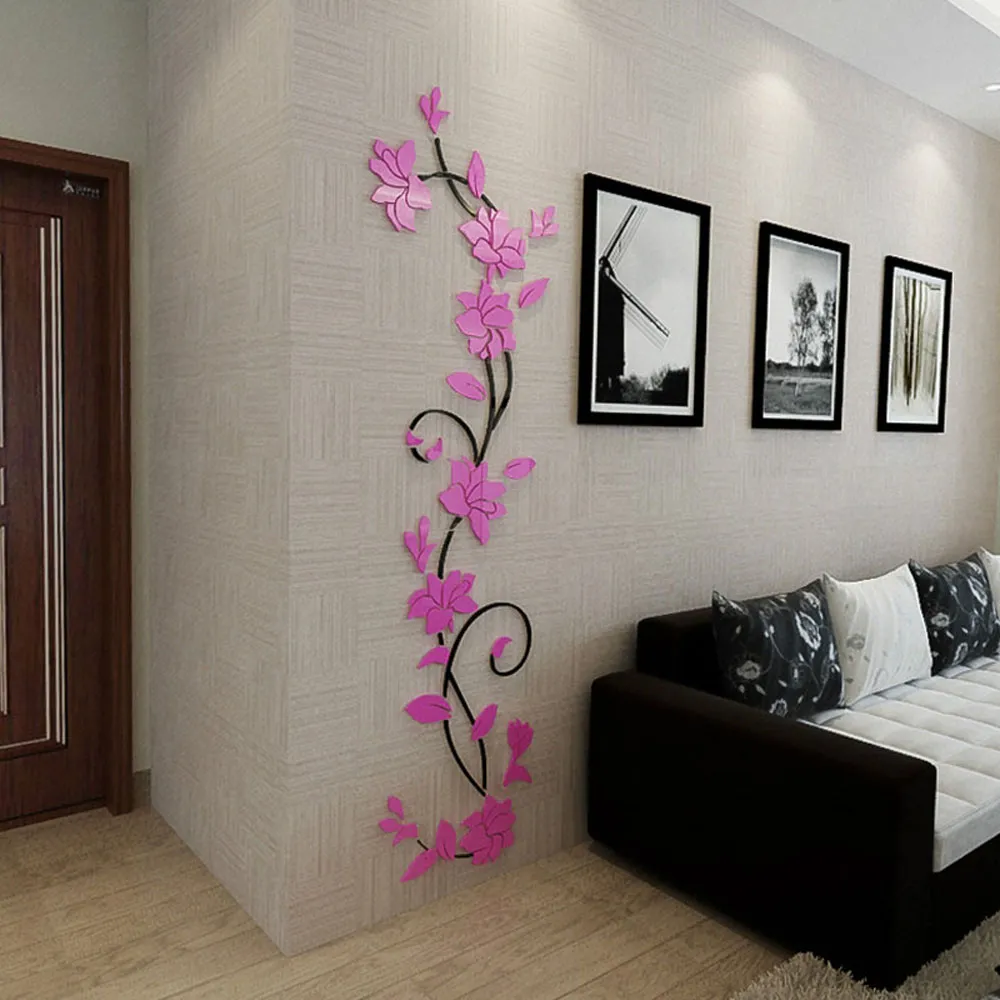 3D Rose Acrylic Wall Sticker House Living Room Decor Stickers Flower decoration WallPaper