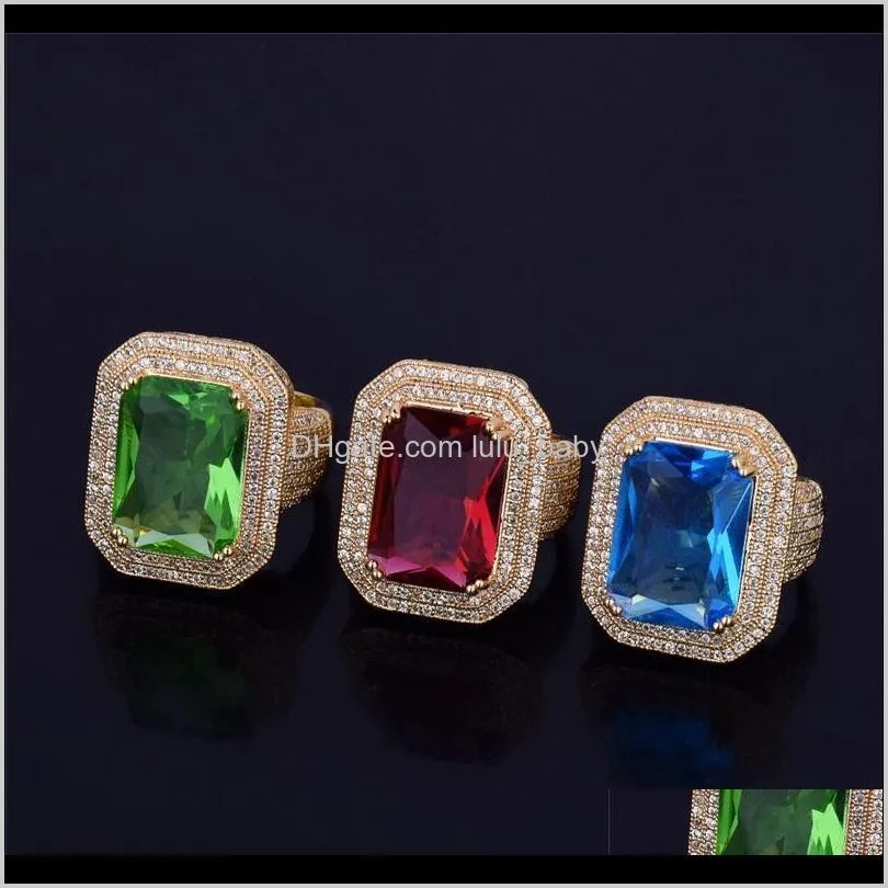 Pierścienie zespołowe biżuteria dostawa 2021 unisex mężczyzn Kobiety moda najwyższej jakości złoto platowane duże kwadratowe cz diamentowy pierścień