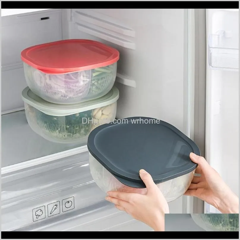 Kitchen Portable Sealed -keeping Box Refrigerator Fruit And Vegetable Storage Compartment Drain With PE Sealing Cover Bottles &