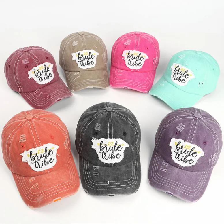 Chapeaux de fête Casquettes de baseball brodées Patch Lettres de la mariée Sports de plein air Chapeau de soleil Distressed Messy Bun Trucker Cap