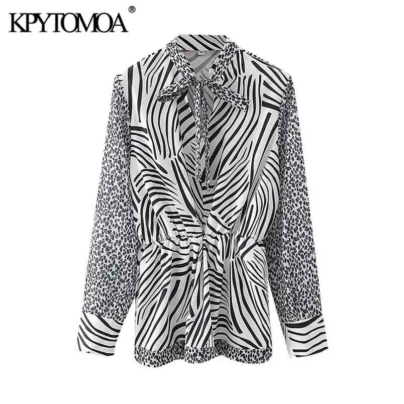 Moda damska z kokardą Zebra Druku Bluzki Z Długim Rękawem Zwierząt Pattern Kobiet Koszule Chic Topy 210420
