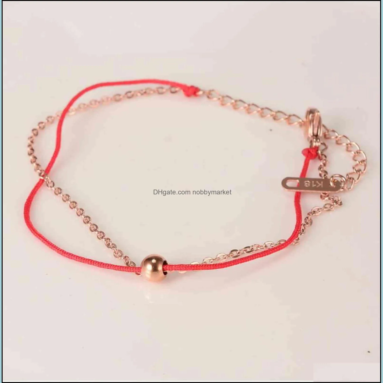 Charm Bracelets Jewelry S01 Transfer Bead 18K Rose Gold Benmingnian Red Rope Bracelet Compilation Female Korean Version Simple Fashion Perso