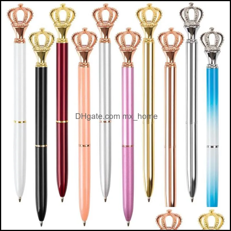 Ballpoint Pens Writing Supplies Office & School Business Industrial 50Pcs Fashion Crystal Metal Retractable With Crown And Diamond Decoratio