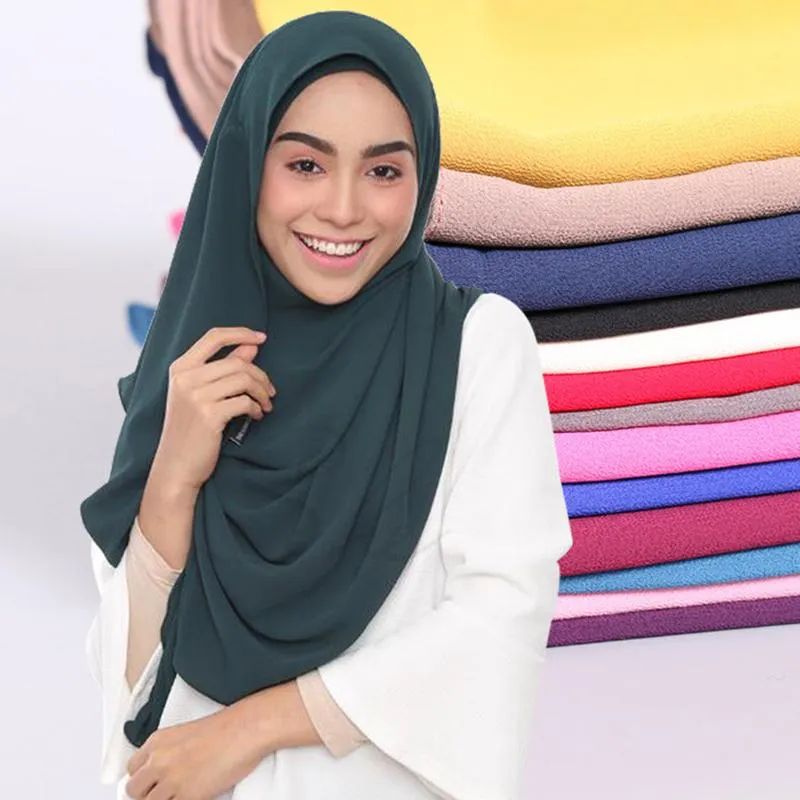 Ropa étnica musulmán HijabsTurbanet Pañuelo de cabeza Moda Llanura Burbuja Bufanda de gasa Mujer Hijab Wrap Chales de color sólido Head203A