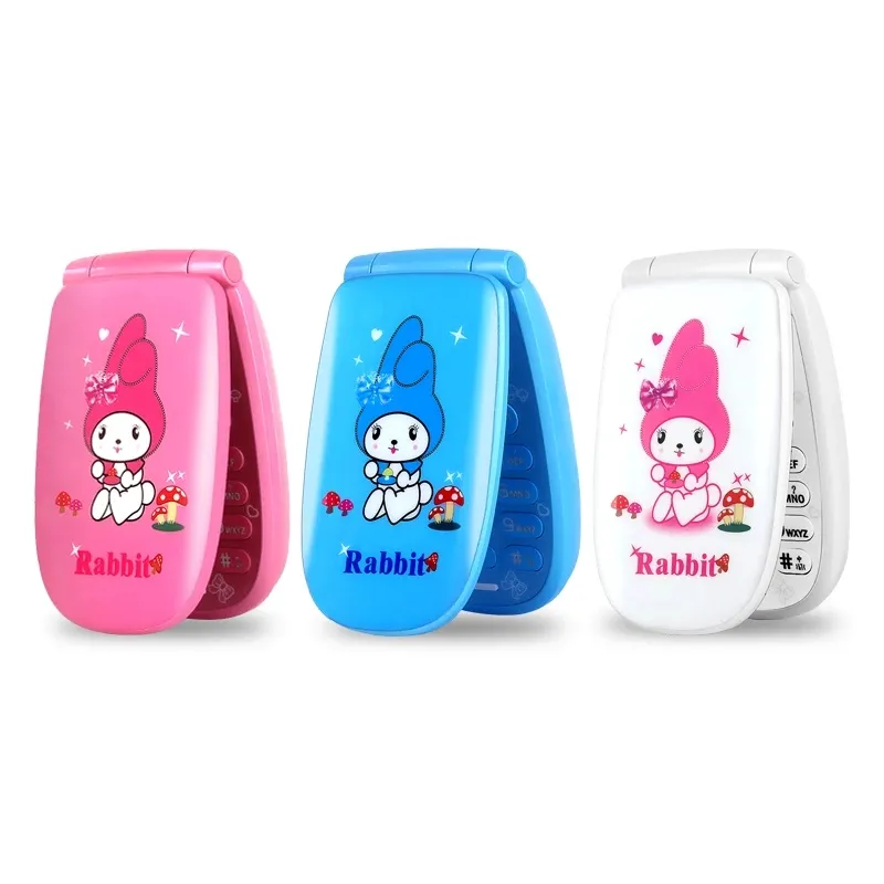 Ontgrendeld Mini Clamshell Kids Cartoon Mobiele Telefoon 1.44 "Single Sim Card MP3 Camera Bluetooth Handsfree Kleine Flip Leuke Girl Cellphone Mooie Gift voor Kinderen Student