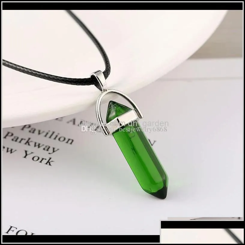 Hexagonal Prism Necklaces For Women Men Natural Healing Crystals Quartz Point Stone Pendant String Rope Chains Fashion 5Uyy3 Yk30W