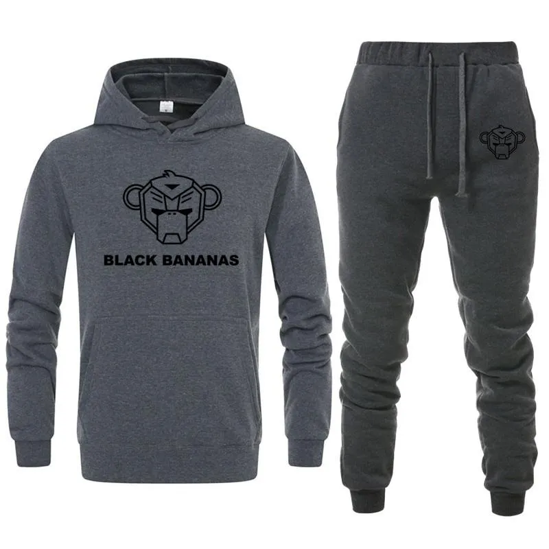 Sweats à capuche pour hommes Sweatshirts Sweat à capuche orange Marque Lettre Imprimé Black Bananas Deux pièces Ensembles Survêtement à capuche Hommes / Femmes Sportswear Sweats à capuche + Pantalons de survêtement Jogg X0LI