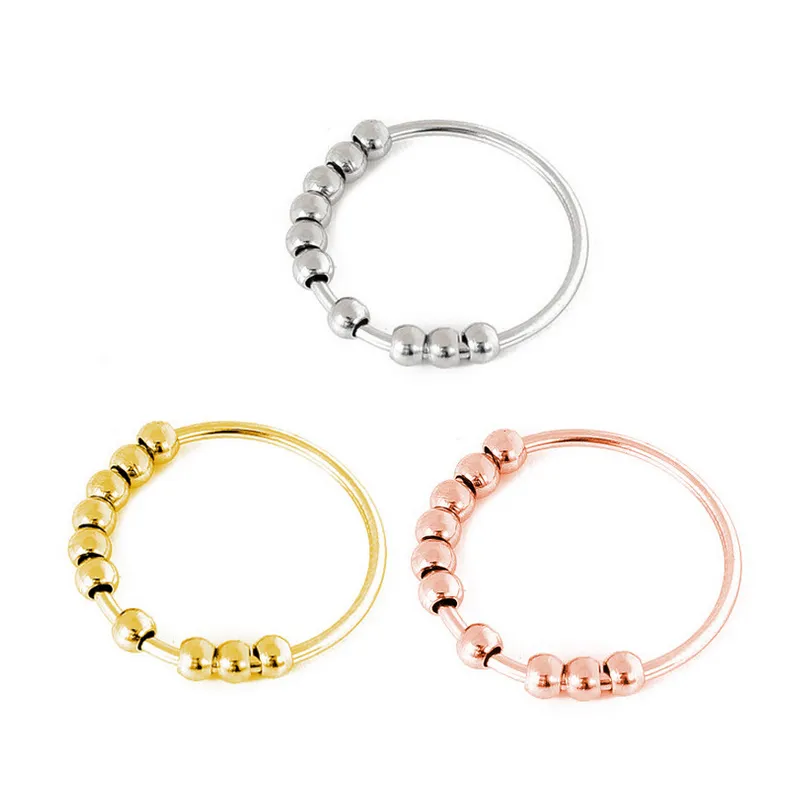 3 Colors Stainless Steel Flexible Beads Ring Women Stress Anxiety Finer Rings Gift for Love Friend Size 5-12