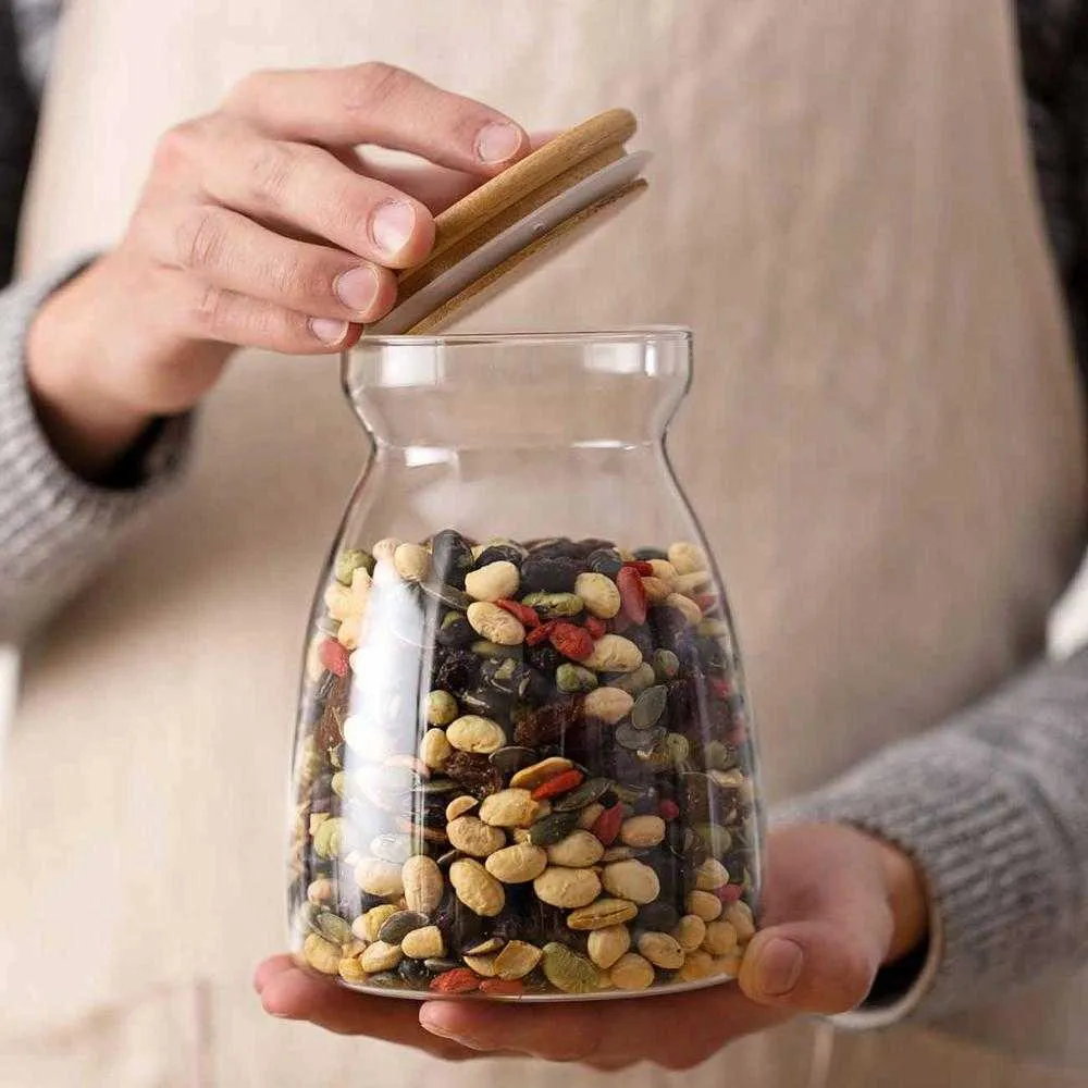 バルク貯蔵タンクのための蓋のボトルが付いているガラス瓶の密封茶缶シリアル透明な貯蔵庫Jars Coffee