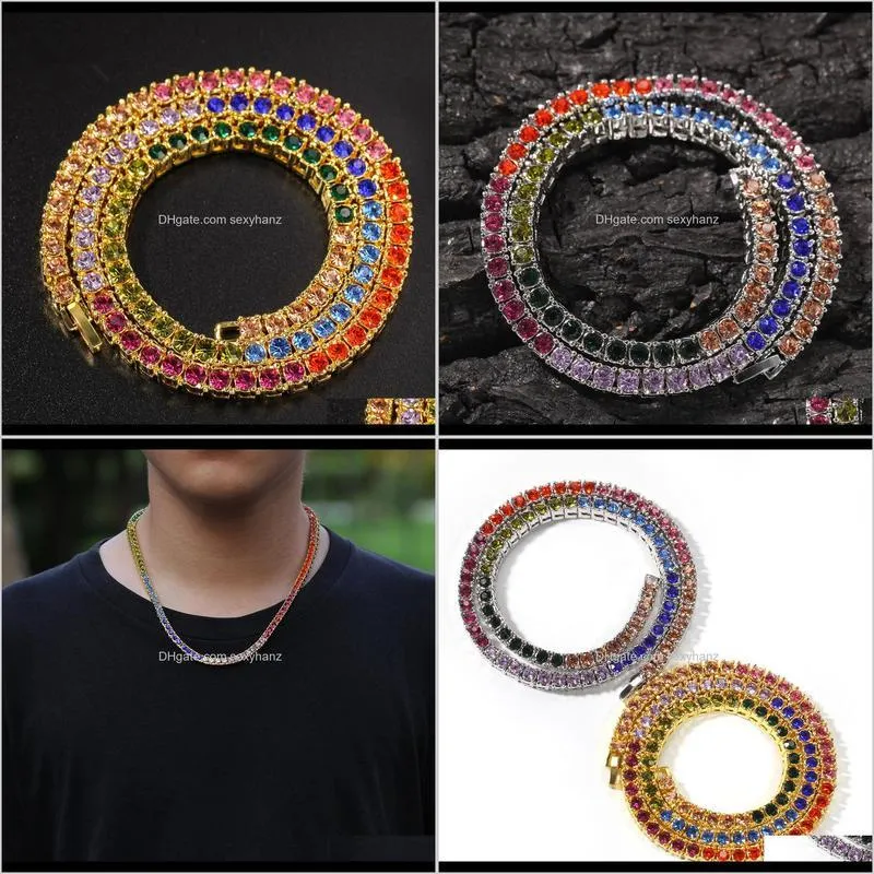 4mm alloy colour drill necklace hip hop necklace punk personal accessories iced out chain