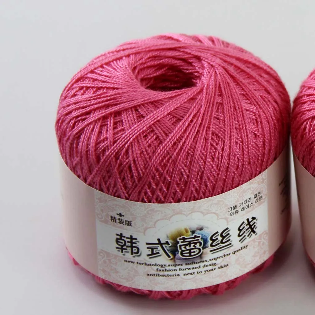 2ballsx50g mjukt bomullsgarn tråd virkad spets tröjor sticker virkade 16103-2 Berry Pink305h