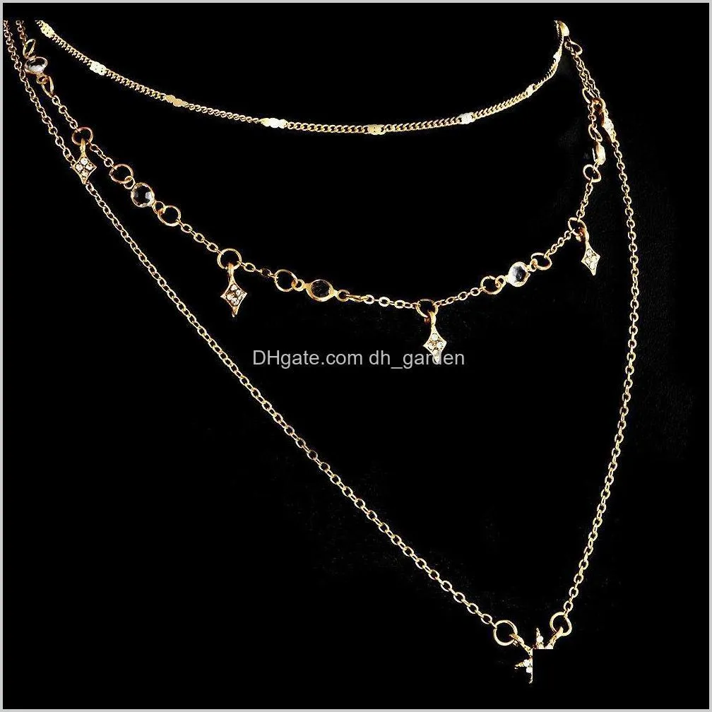 Crystal Star Necklace Gold Chain Multilayer Necklace Chokers Wrap Necklace Fashion Jewelry for Women Gift