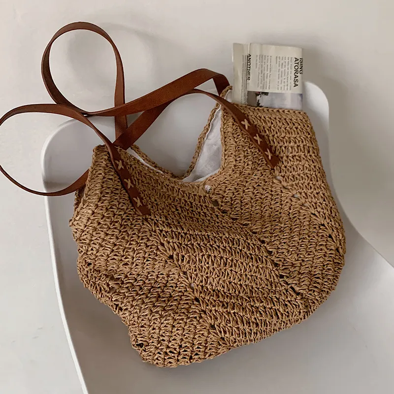 HBP Hand-woven Women Shoulder Handbag Bohemian Summer Straw Beach Tote Bag Travel Shopper Weaving Shopping Bags