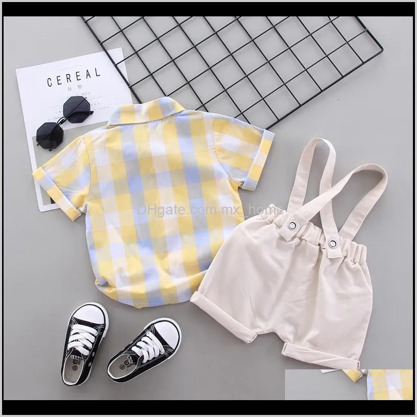 2021 new newborn boys summer clothes set plaid shirts + jumper suit shorts for baby children`s birthday sets t71m