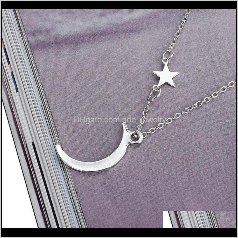 fashion sweet moon necklaces gold silver plated stars on the chain jewelry crescent clavicle pendant retro art a50