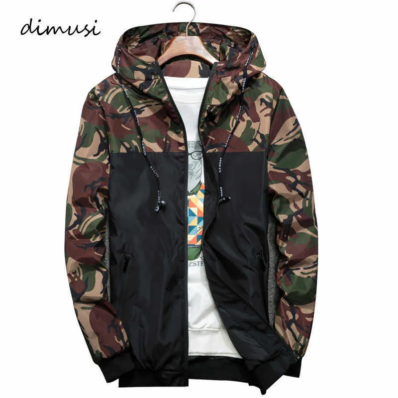 DIMUSI hommes vestes printemps automne Camouflage militaire à capuche manteaux décontracté fermeture éclair mâle mince coupe-vent hommes marque vêtements 6XL 210909