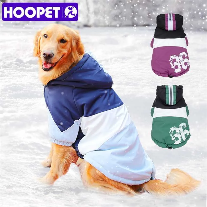 Hoopt ​​Big Dog Vestiti Grande cappotto Purple Warm Cotone-imbottito a due piedi Abbigliamento Addensare Giacca Cappotto con cappuccio 211027