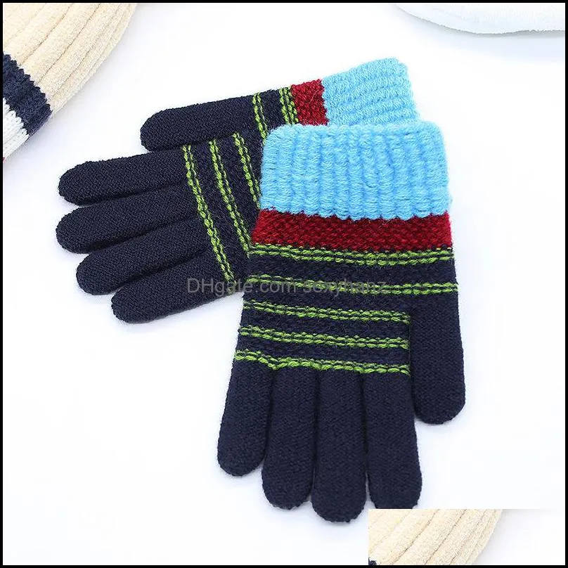 Child Winter Keep Warm Glove Striped Jacquard Knitting Multi Colors Mitts Fashion Outdoor Unisex Girl Boy Magic Five Fingers Gloves 4jha