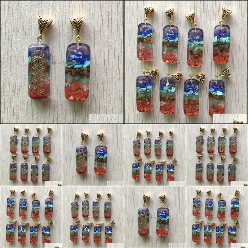 Retro cuboid Reiki Chakra pendulum pendant natural amethysts Lapis Lazuli 7 colors stone pillar pendants charms wholesale