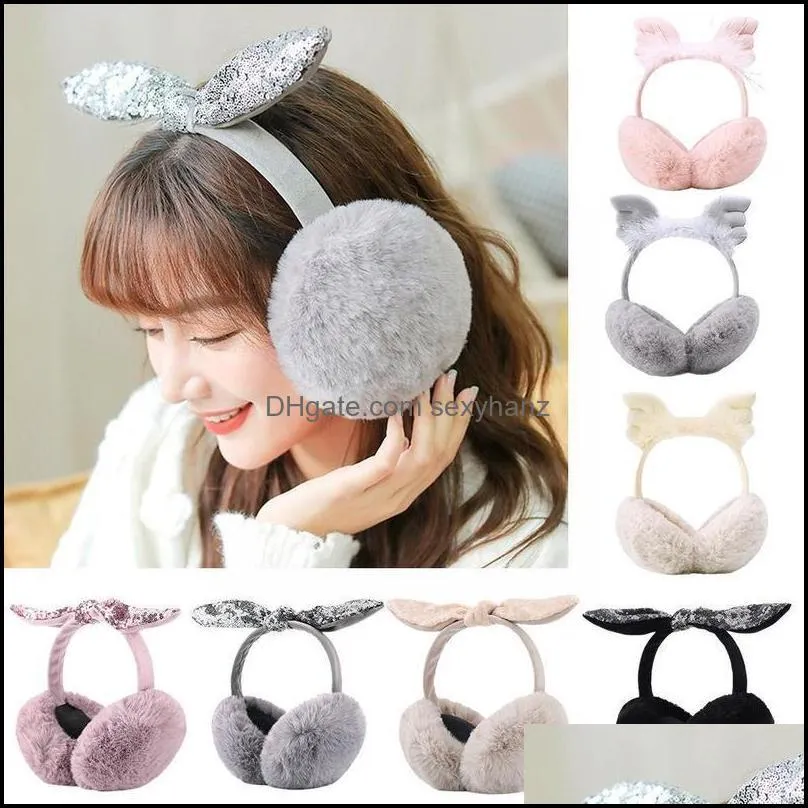 Hats Caps Hats, Scarves & Gloves Fashion Aessories Berets Unisex Vintage Cat Ear Plush Earmuffs Shiny Sequin Soft Keep Warm Earflaps Headban