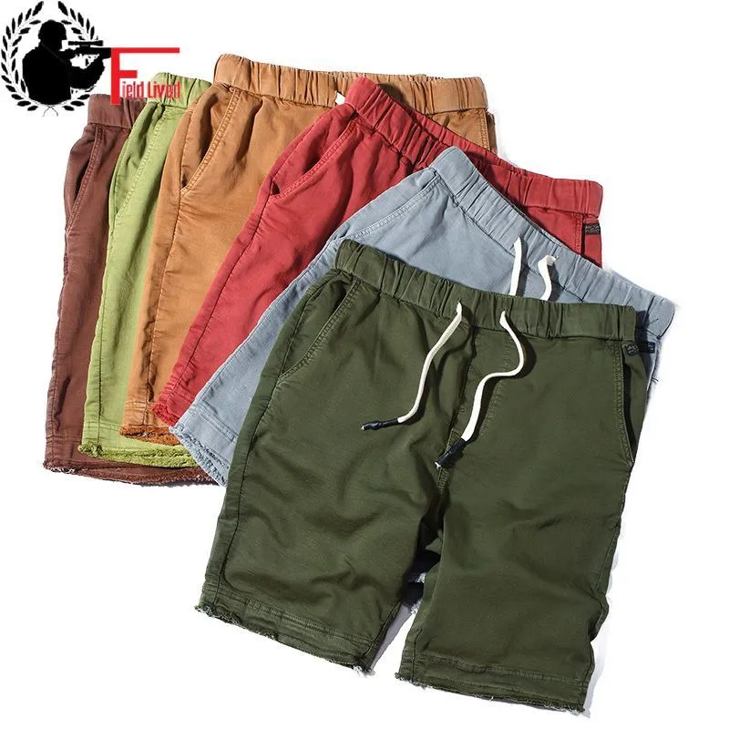 Hommes Shorts Summer Casual Coton Solide Breeches Hommes Splice Poche Mode Cordon Taille Élastique Capris Bermuda Mâle 210518