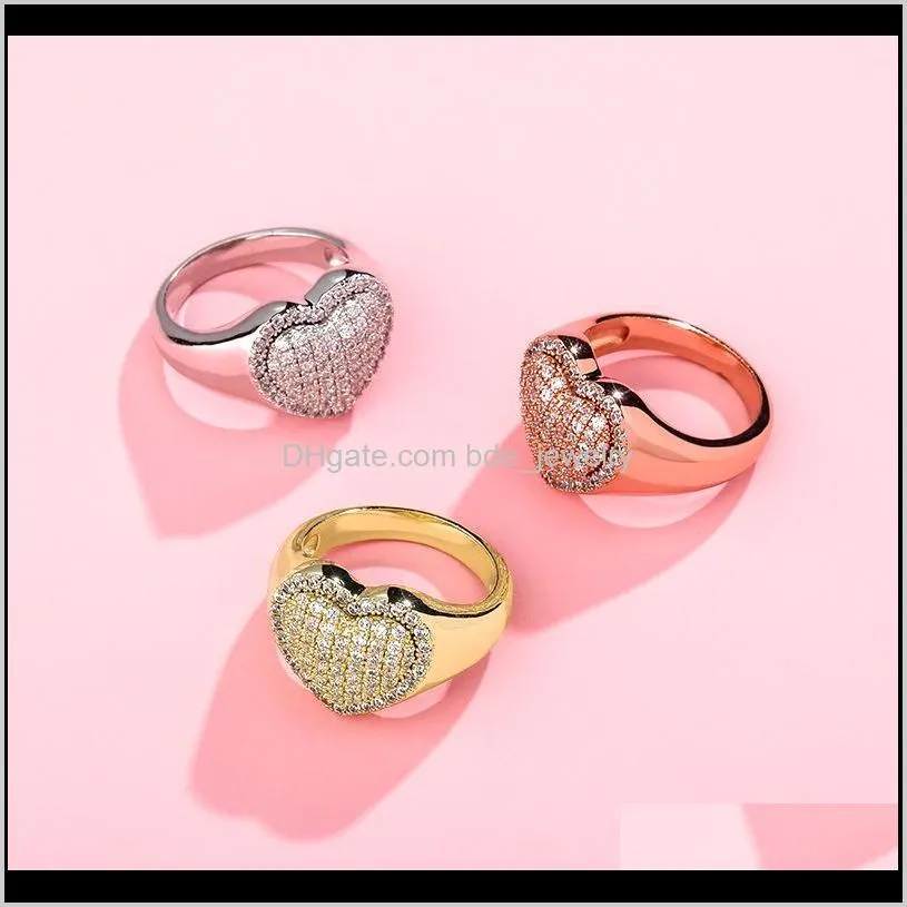 hip hop fashion love ring copper gold silver color iced out micro pave cubic zircon charm ring for men women gift