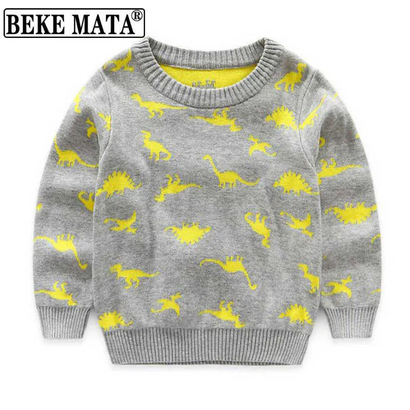 BEKE MATA Knitted Baby Boy Sweater Casual Autumn 2021 Cartoon Dinosaur Pattern Warm Cotton Boys Sweater And Pullovers Children Y1024