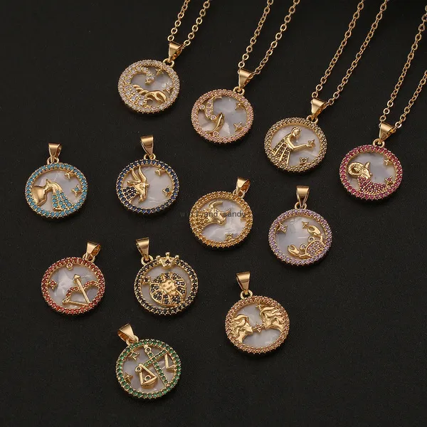 Rotondo 12 Collana con segno zodiacale Catene d'oro Leone Ariete Pesci Pendenti Fascino Segno zodiacale Girocollo Astrologia Collane Gioielli di moda Will e Sandy