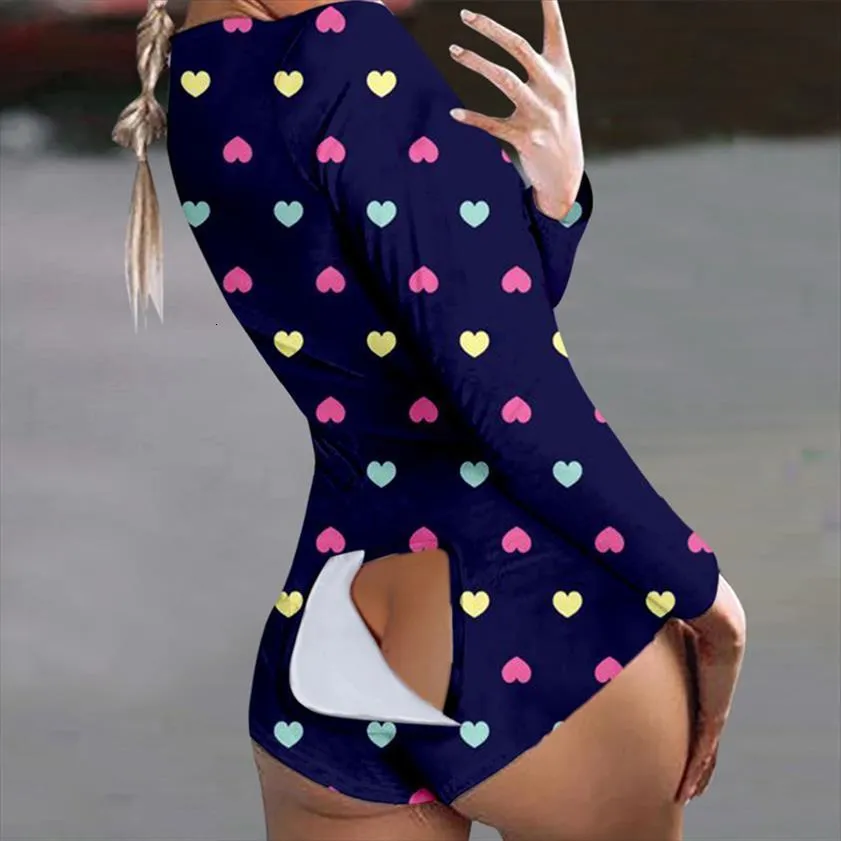 Coverall With Butt Flap Women Jumpsuit Onesie Sexy V Neck Bodycon