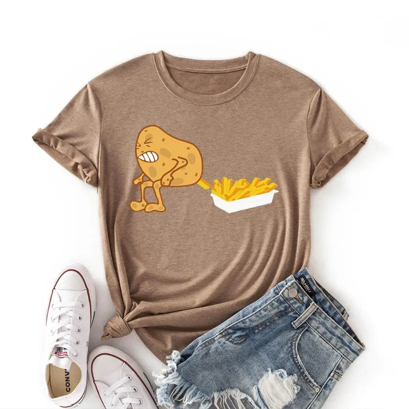 Женская футболка смешной картофель картофель фри фри пищевые графические рубашки женщины с коротким рукавом цветные летние футболки женские одежды