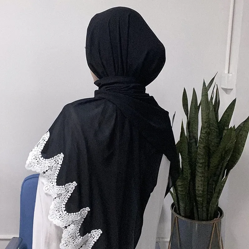 New Muslim Pearl Chiffon Lace Designer Hijabs Headscarf Women Scarf Arab Wrap Head Scarves Long Shawl