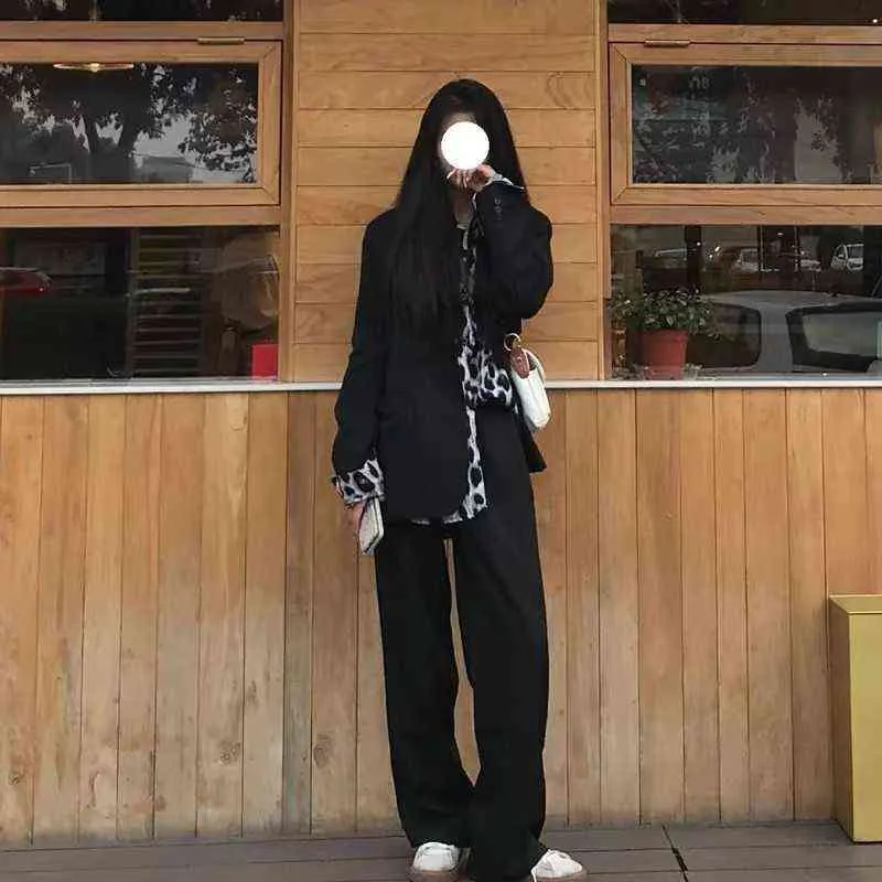 Szerokie spodnie nóg kobiety jesień niezdefiniowany koreański styl casual spodnie wysokiej talii luźne czarne spodnie proste kobiety 2020 y211115