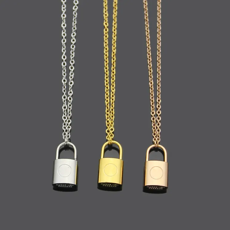 Top Quality Stainless Steel Lock Pendant Necklaces 3 Colors Gold Plated Classic Style Logo Printed Women Designer Jewelry268p