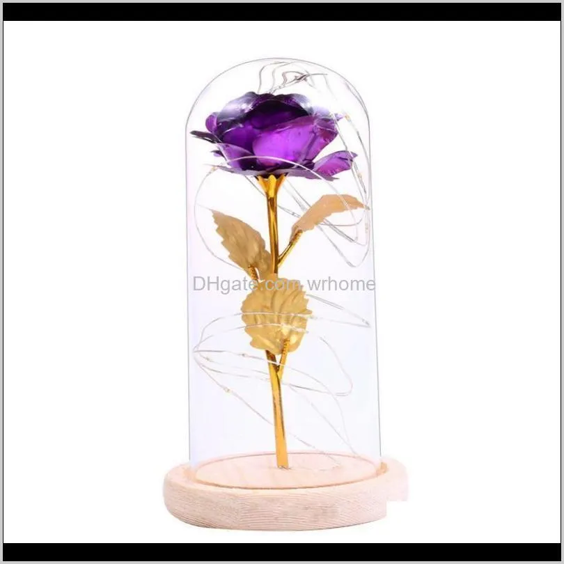 Romantic Eternal Light Rose Flower Glass Cover Decoration Artificial Flowers Glass In Cover For Valentine`s Day Gift Decoration