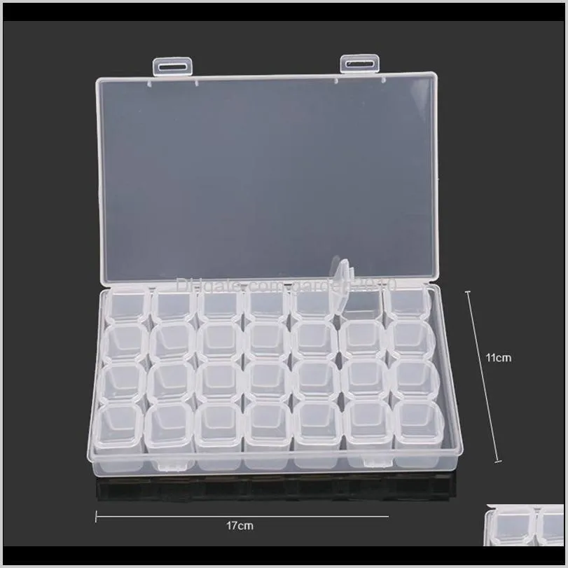 28 slots nail art storage box plastic transparent display case organizer holder for rhinestone beads ring earrings e2s