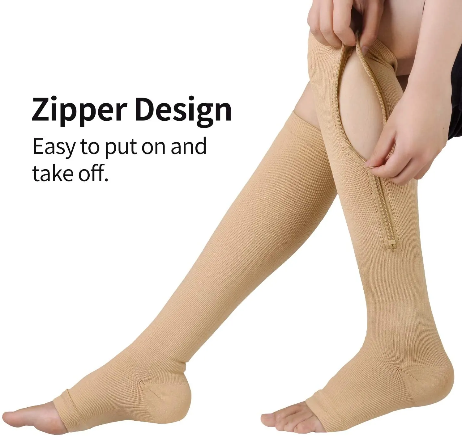 2Pairs Compression Stockings Zipper Sports Pressure Elastic Socks