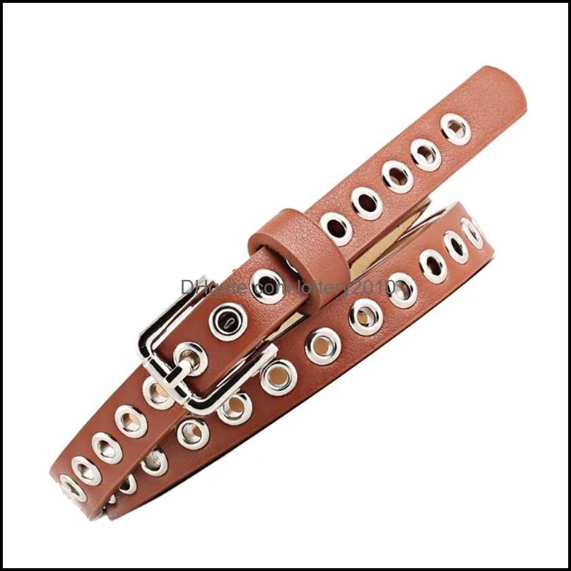 Faux Leather Belt Women Summer Trendy Thin Decorative Korean Black Red Many Metal Hole Buckle Adult Vintage Harajuku Belts