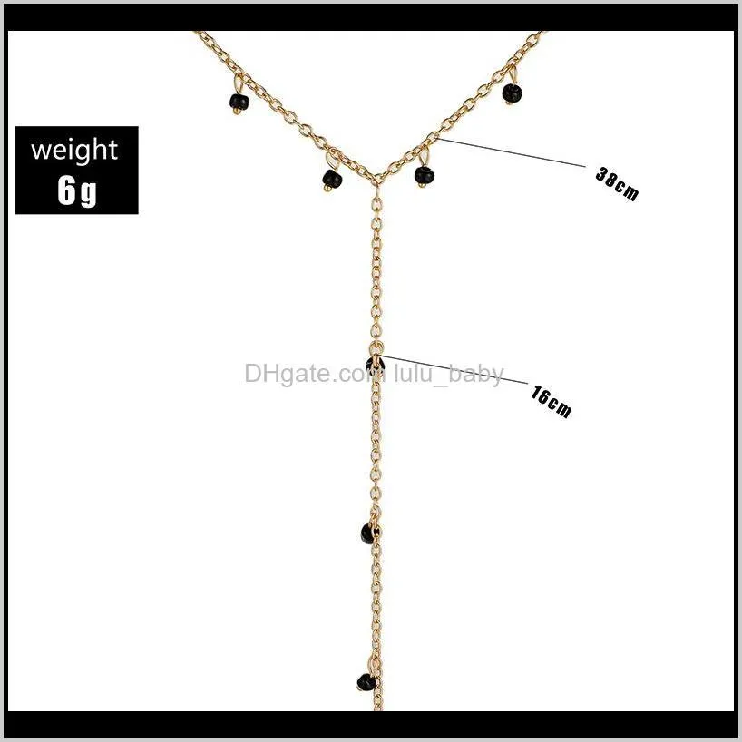 elegant tassel necklaces long women charm black beads necklace chain bijoux femme collares 8897