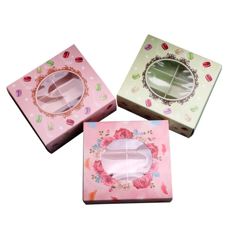 Pink/Green Macaron Box With Transparent Window Dessert Macarons Pastry Packaging Boxes Event Party Supplies Dec LX4575