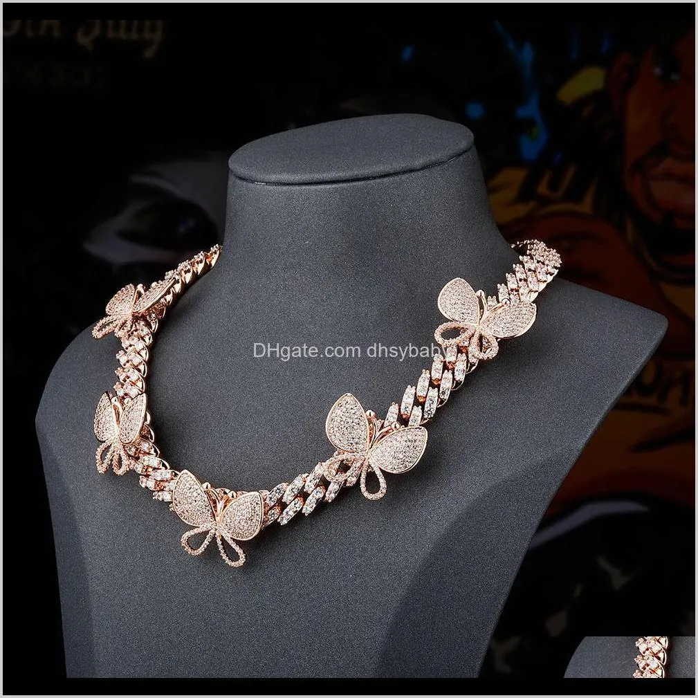 luxury designer jewelry women necklace butterfly charm hip hop bling diamond cuban link iced out tennis chain rapper fashion accessories