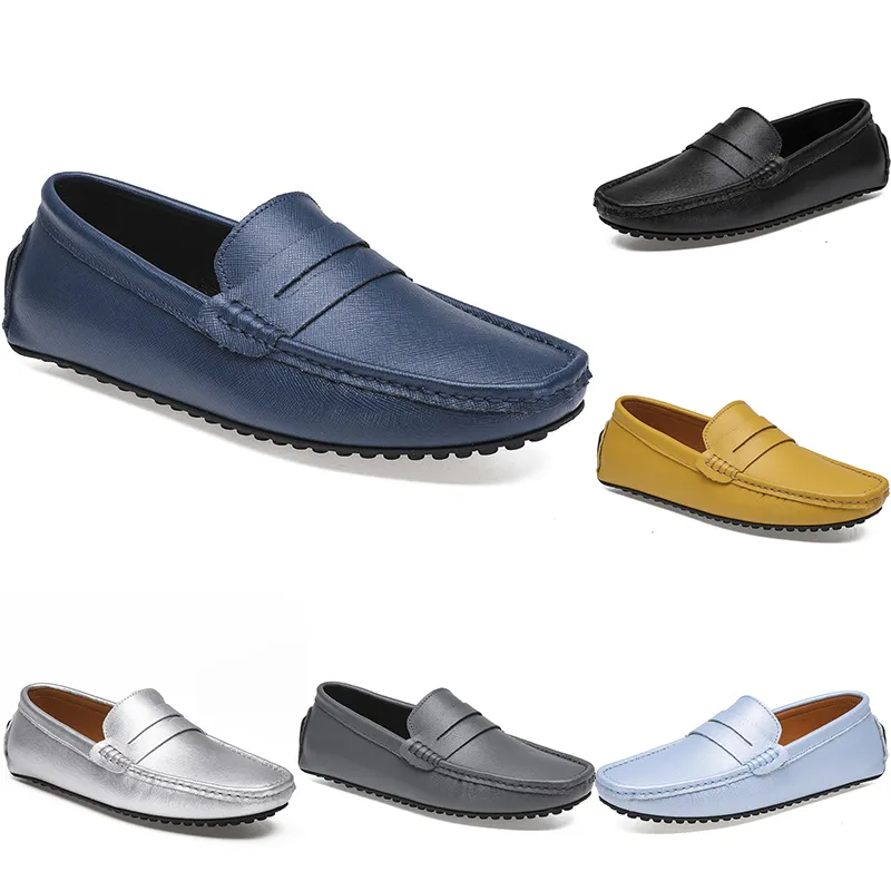 Scarpe casual da esterno in pelle Scarpe da ginnastica da guidaPiselli Suola morbida da uomo Moda Nero Navy Bianco Blu Argento Giallo Grigio Calzature All-match Lazy Cross-border636