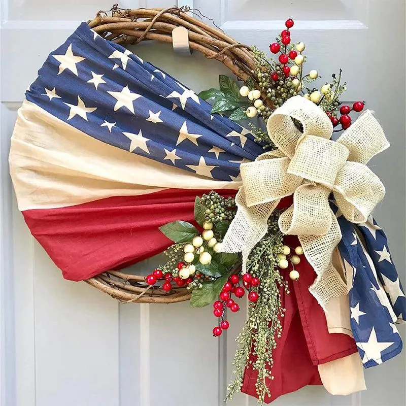 Lente kransen Garland Handgemaakte Onafhankelijkheid Memorial Patriotic en 4 juli Veterans Day American Floral Vines decoratieve bloemen