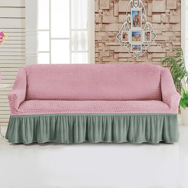 Coperture per sedie a forma di forma a bolle divano per soggiorno set sedile anti-slip di divano slipcover tessuto in cotone con gonna in pizzo 1-4 posti