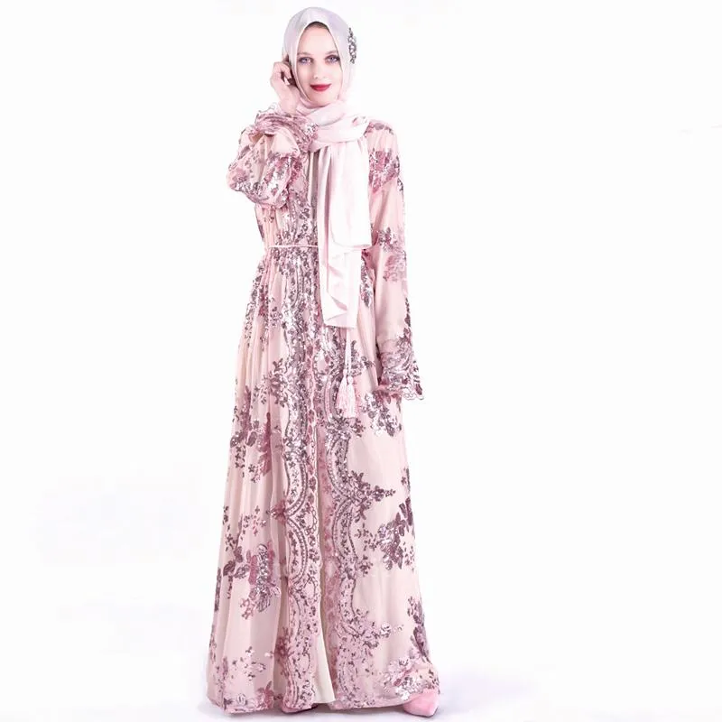 Этнические Одежда Женщины Мусульманское Вечернее Платье Абая Дубай Исламский Элегантный Женщина Костюм Свины Свины Полые Out Мода Рамадан Партия Набор