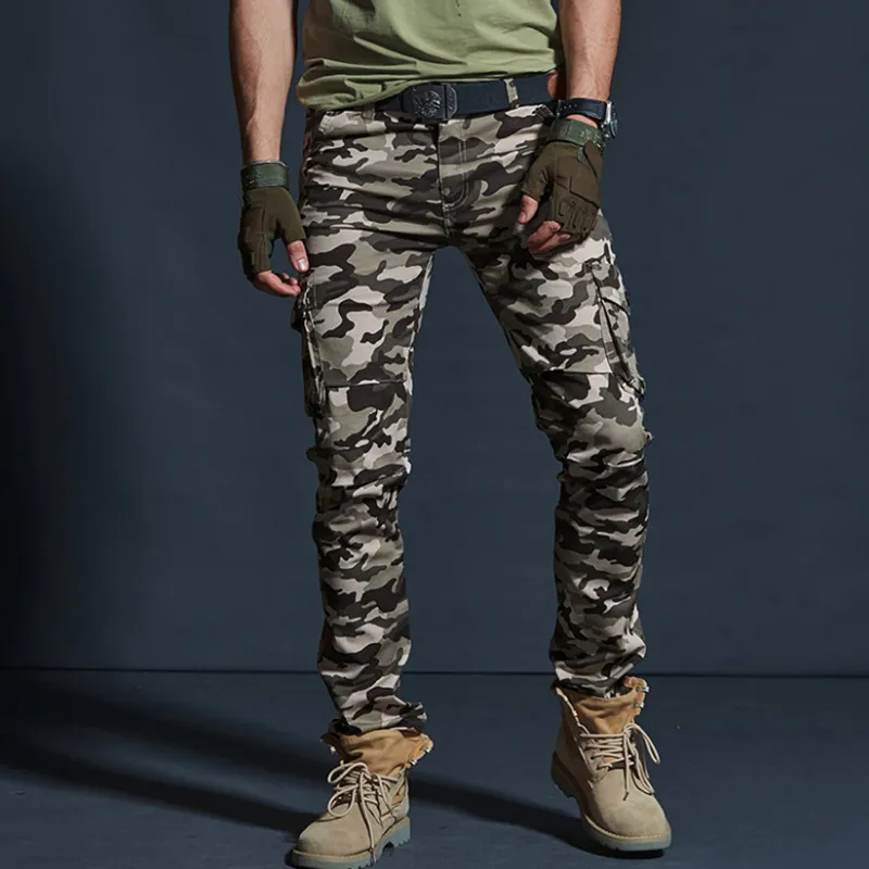 Spodnie Mężczyźni Casual Kamuflaż Wojskowy Tactical Cargo Spodnie Multi-Kieszonkowe Maszyny Joggers Czarne Spodnie Armii Wysokiej Jakości 42