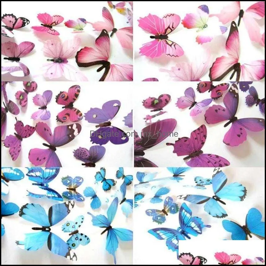 Wall Stickers Qualified 12pcs Decal Home Decorations 3D Butterfly Rainbow PVC paper for living JDW0