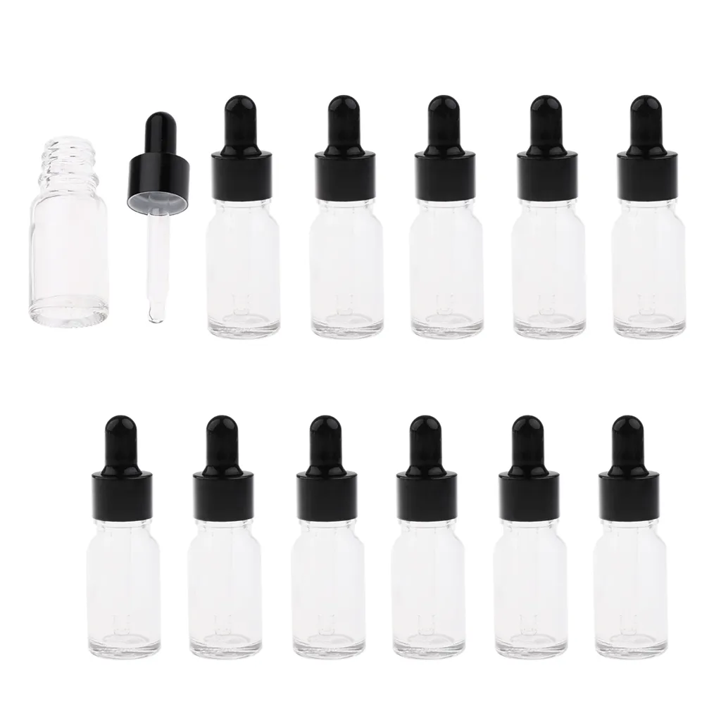 Set of 12 Glass Empty Bottles Lotion Storage Containers for  Oils with Eye Droppers 5ml/10ml/15ml