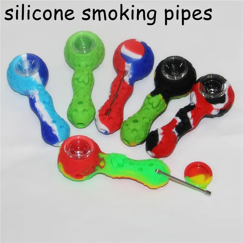 wholesale Colorful Silicon pipes Tobacco Set Wax Container Silicone handpipes storage glass bowl smoking pipe
